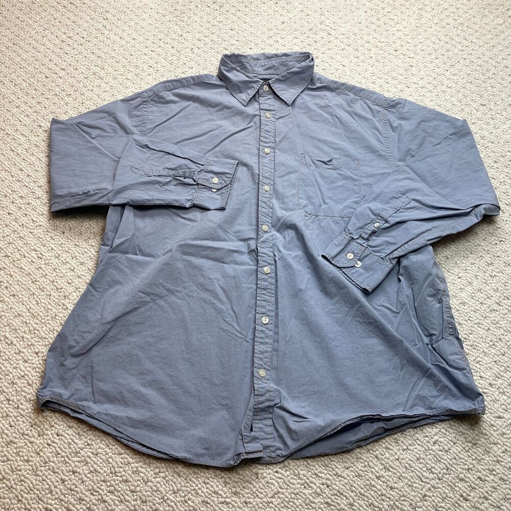 Roundtree & Yorke Casuals Shirt Mens Big 2X Blue Button Up Long Sleeve Collared